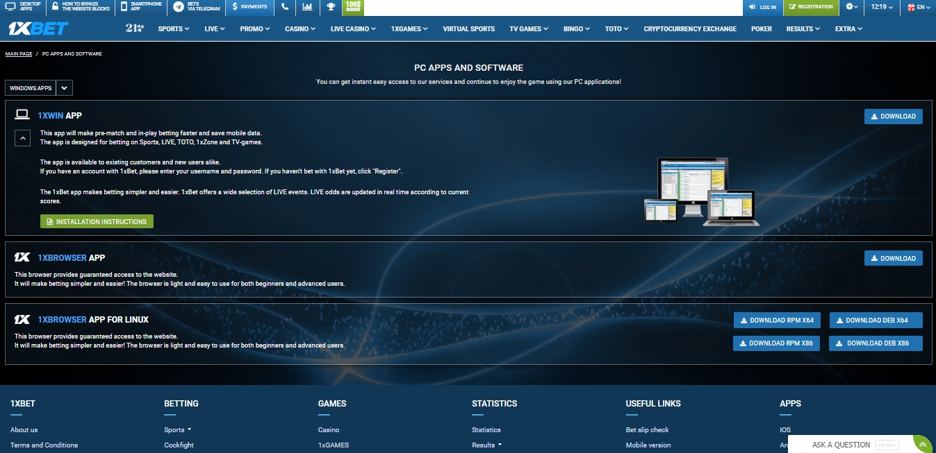 1xBet Application for Windows